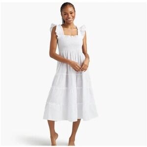 Hill House Home Ellie Nap Dress White Swiss Dot Smocked Midi Cotton Small